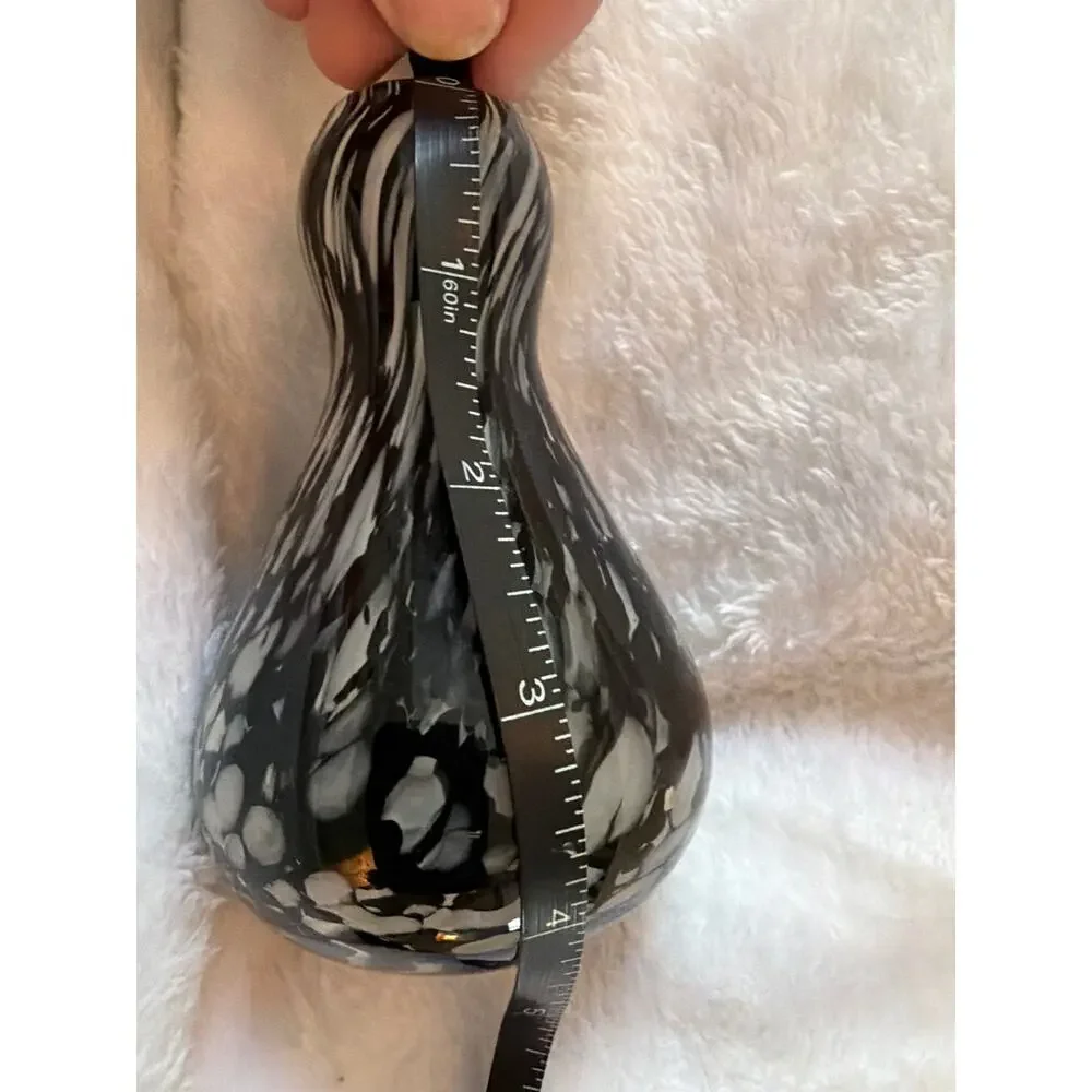 Vintage Black White Art Glass Bud Vase Hand Blown Confetti Speckled 4.5
